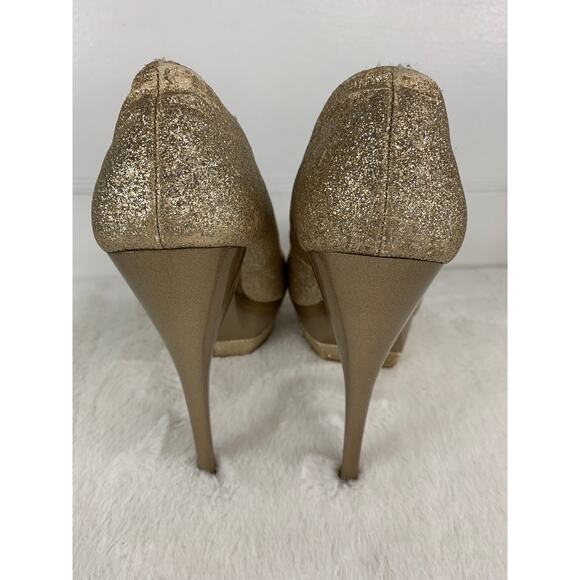 Bakers Gold Glitter Fabric Platform Pumps Size 7 - Picture 3 of 7